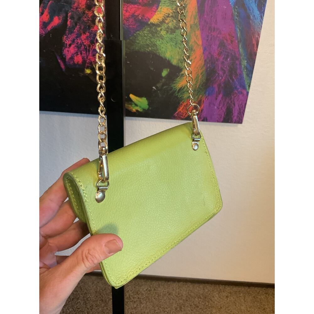 Vera Pelle Made in Italy Lime Green Leather Bee Crossbody Purse Mini Bag - Picture 4 of 7